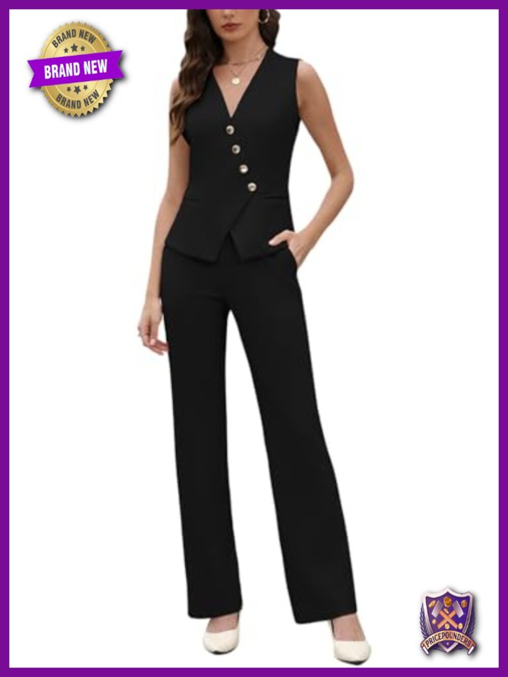 Women's 2 Piece Sleeveless Blazer Vest Pant Suit Business Casual